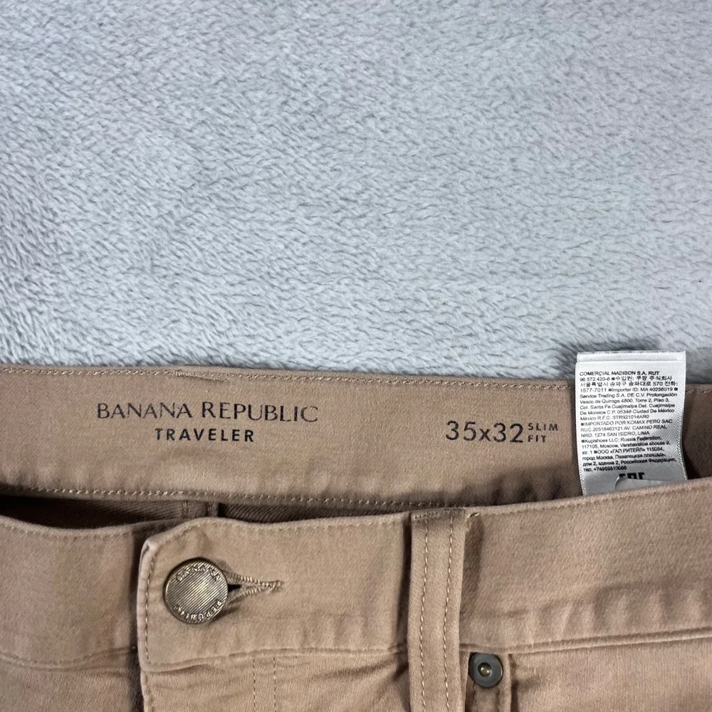Banana Republic Traveler Pants Mens 35x32 Slim Fit Tan Khaki Chino 5-Pocket